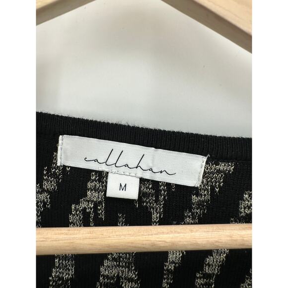 Callahan Black Gold Chevron Print Knit V Neck Sweater Dress Viscose Size Medium - Picture 7 of 8